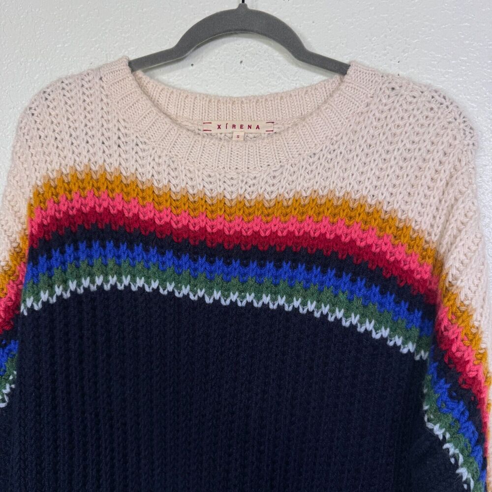 Xirena Sweater Womens Small Apres Ski Snow Bird Stripe Chunky Knit Alpaca Blend - Picture 2 of 9